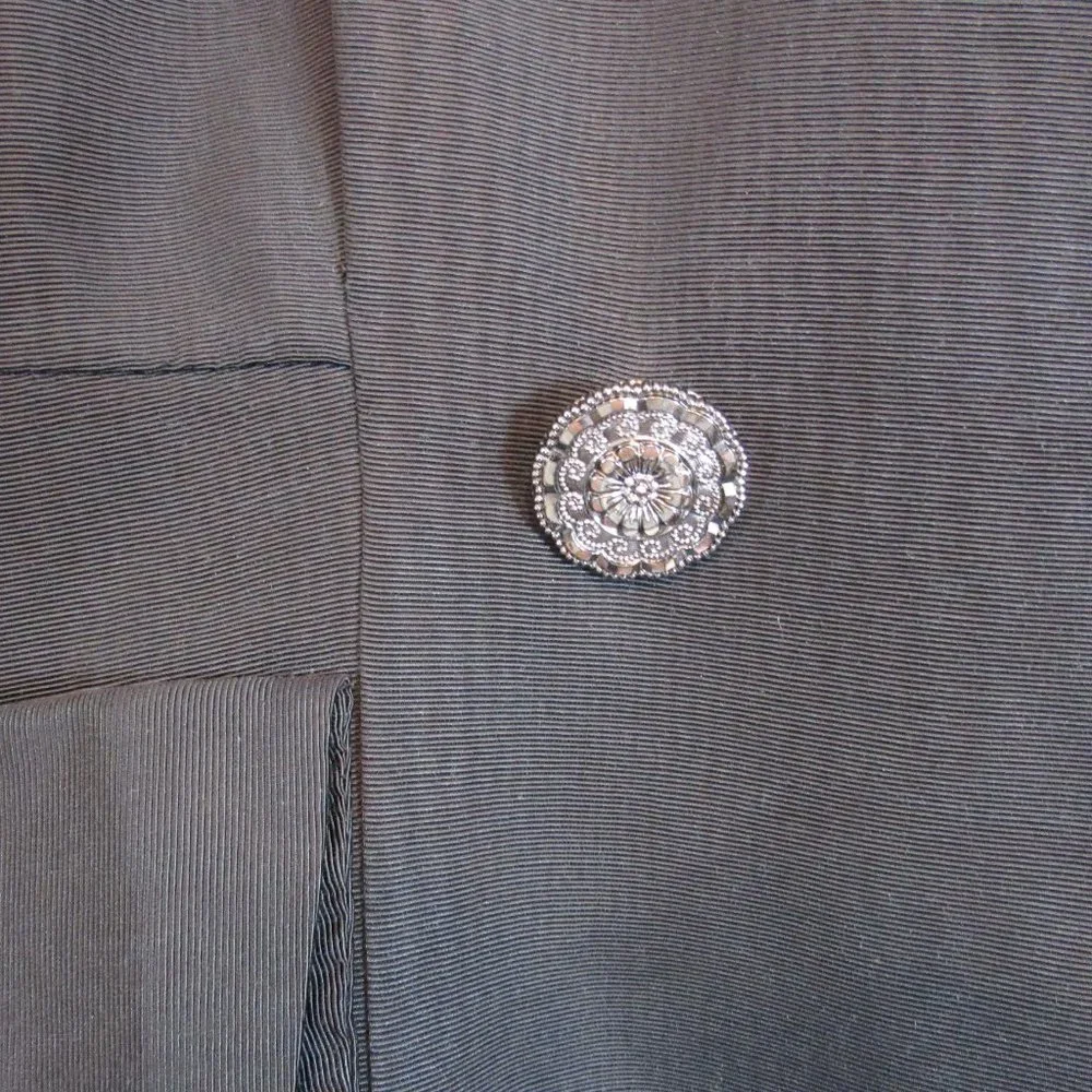 Black Double Breasted Blazer Coat Jacket 3/4 Sleeve Unique - Picture 4 of 7